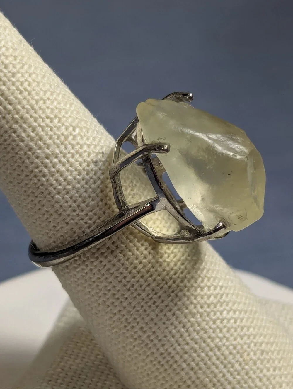 Libyan Desert Glass 925 Sterling Adjustable Ring Sz 6-8